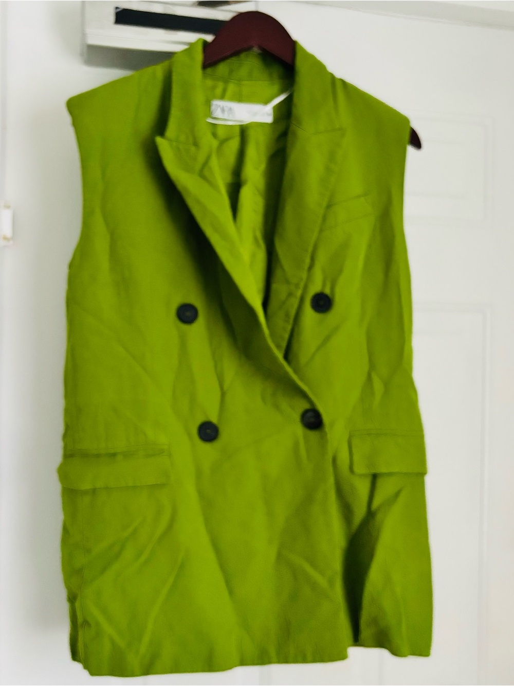 Zara Double-Breasted Sleeveless Vest - Bright Green